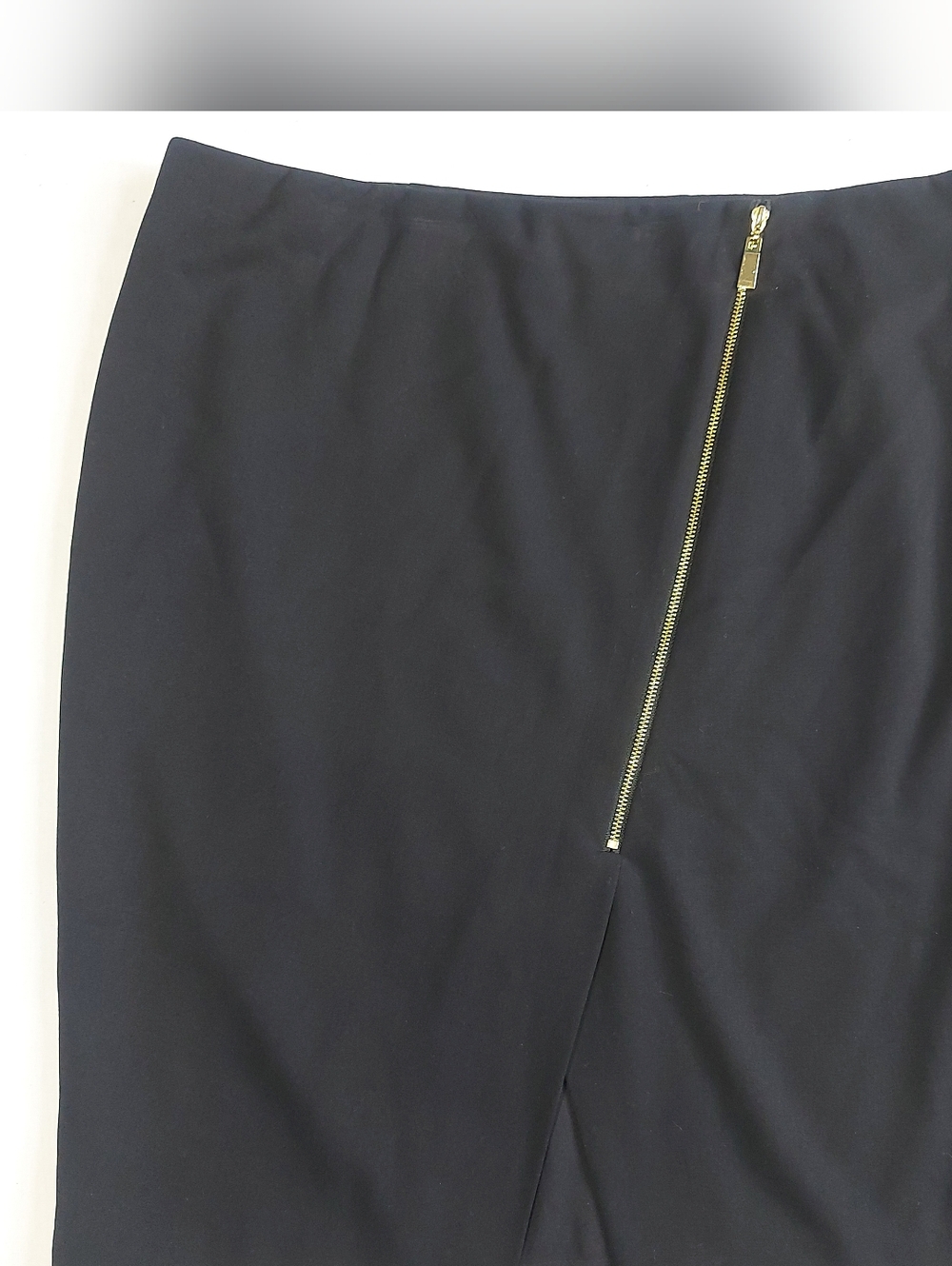 Vince Camuto Black Midi Skirt Gold Zipper, 8